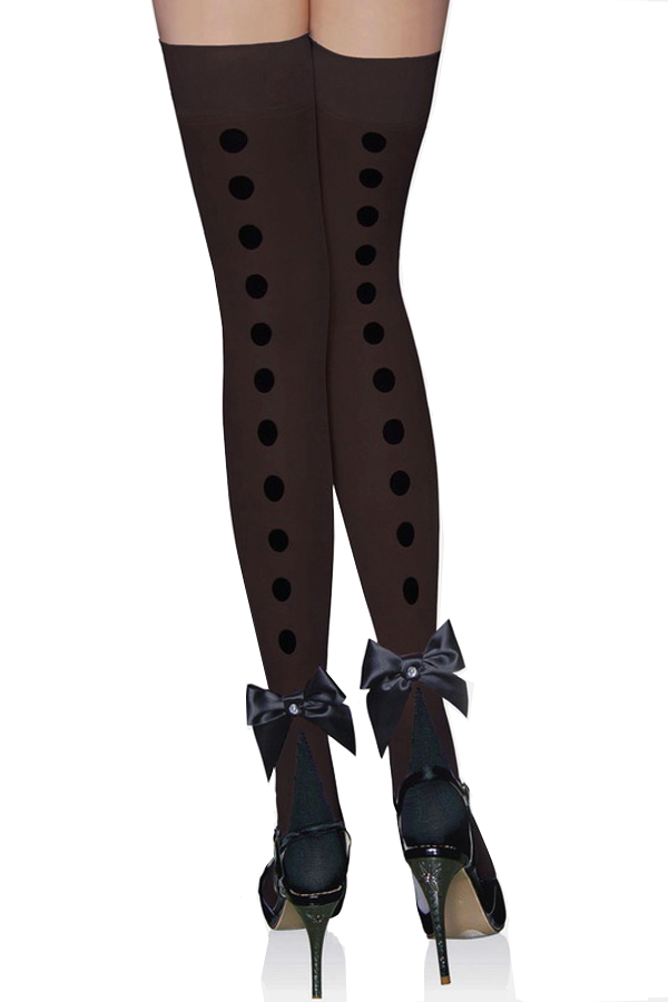 Accessory Black Dots Print Thigh High Stockings - Click Image to Close